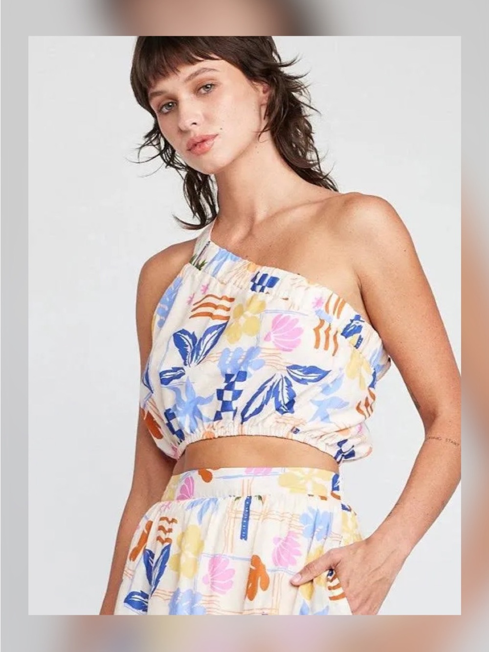 Self Contrast Nala Single Shoulder Tank Top In Beach - Size Small